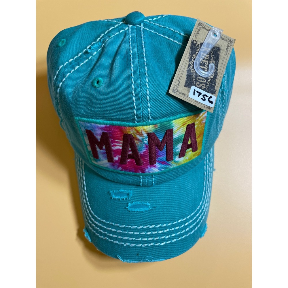 KBETHOS Baseball Cap Womens OS Teal NWT Distressed Tie-Dye MAMA Patch Hat